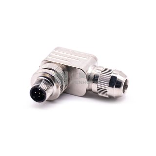 M12 Field Wireable Connector Male Right Angle Metal Shell Shielded
