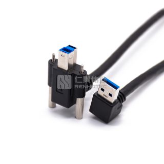 USB 3.0 Right Angle Plug to Right Angle Type-B USB Cable with Screw Lock for Industry Camera