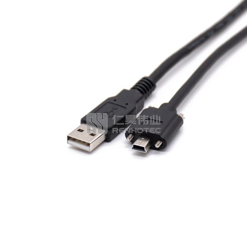 Кабель USB 2.0 разъем на мини USB винтовой разъем черный, 1 м, литой под давлением
