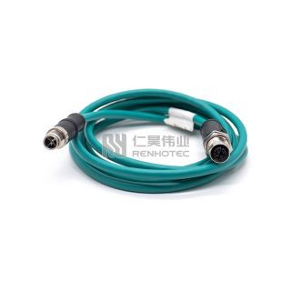 Alternative view of M12 Plug X code to M12 Jack X code 8 Pin 26AWG GigE Camera Cable