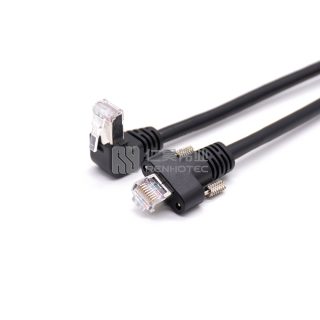 RJ45 Screw-on bend Plug to RJ45 Plug Black 1m GigE Camera Cable