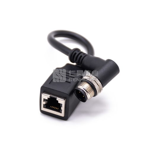 Кабель GigE камеры с разъемом M12 4-pin и разъемом RJ45, черный, 20 см — изображение 3