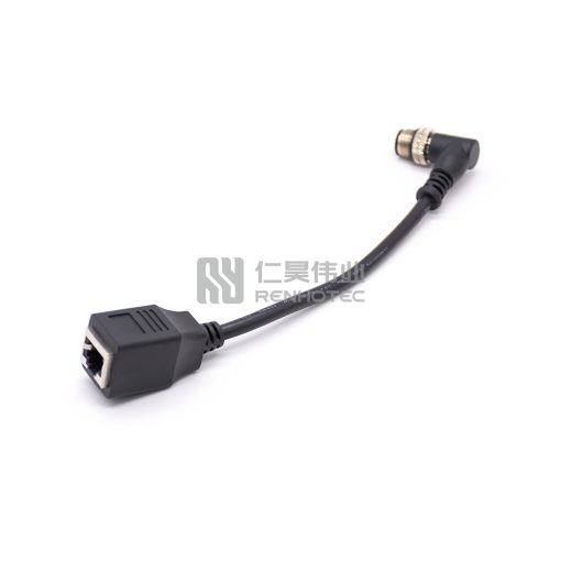 Кабель GigE камеры с разъемом M12 4-pin и разъемом RJ45, черный, 20 см
