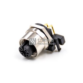 M12 Panel Mount Connectors Female Right Angle Socket Through Holer with Bracket