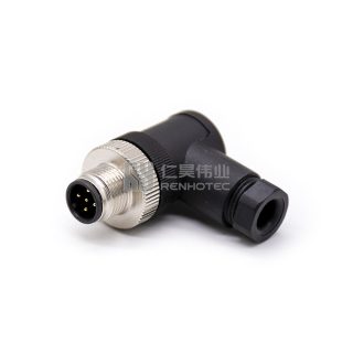 M12 Field Wireable Connector Male Right Angle Plastic Shell