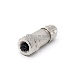 M12 Field Wireable Connector Female Metal Shell Shielded