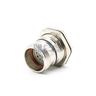 M23 Female Receptacle Bulkhead - Front Side Nut Solder Cup Mount