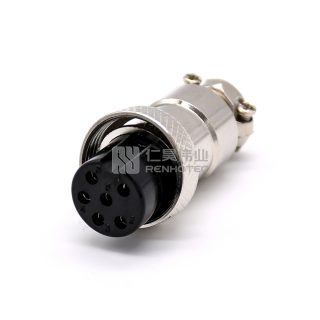 GX12 Standard Type Female Straight Plug Threaded Cable Mount Solder Silver