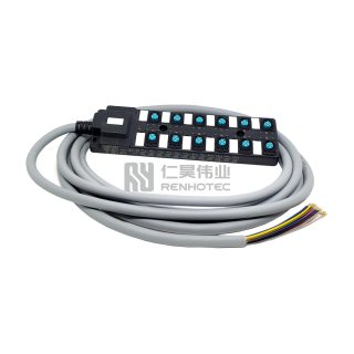 M12 Distribution Box 12-Port with PUR/PVC Cable Gray