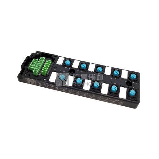 M12 Distribution Box 10-Port, Single Channel PNP, LED Indication, Standard Body PCB Interface