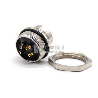Alternative view of M16 Male Receptacle Bulkhead - Back Side Nut Solder Cup Mount
