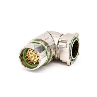 M23 Male Right Angle Receptacle Flange Crimp  Mount