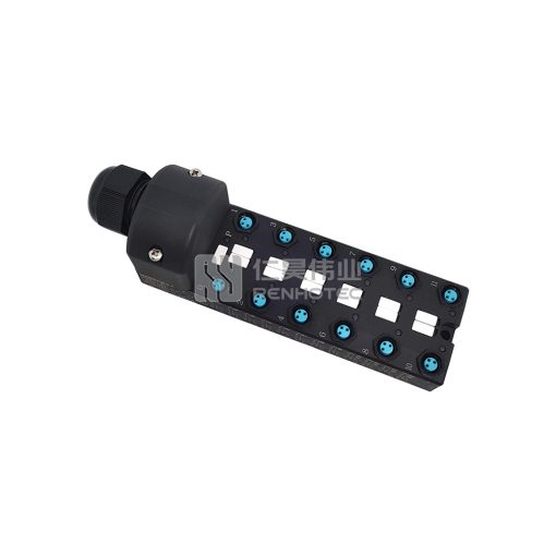 M8 Distribution Box 12-Port, Single Channel NPN, LED Indication, Wide Body PCB Interface with Junction Box
