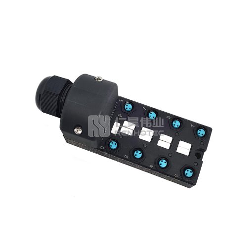 M8 Distribution Box 8-Port, Single Channel NPN, LED Indication, Wide Body PCB Interface with Junction Box