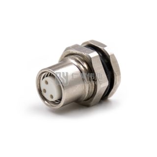 Alternative view of M8 Female Receptacle Bulkhead - Front Side Nut Solder Cup Mount