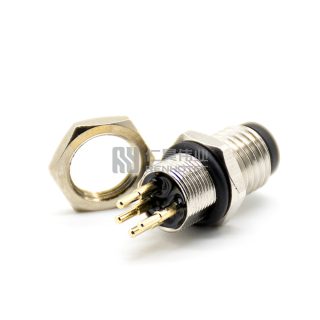 Alternative view of M8 Male Receptacle Bulkhead - Back Side Nut Through Hole Mount