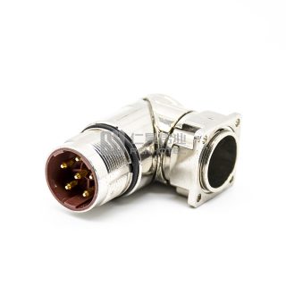 M23 Male Right Angle Power Receptacle Flange Solder Cup Mount