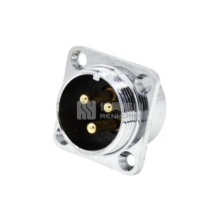 GX20 4-Hole Flange Type Male Socket Threaded Panel Mount Solder Silver