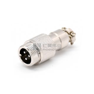 GX12 Butt-Joint Type Male Plug Threaded Cable Mount Solder Silver