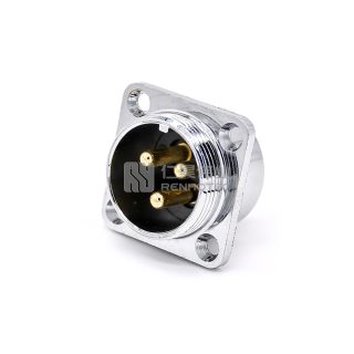 GX25 4-Hole Flange Type Male Socket Threaded Panel Mount Solder Silver