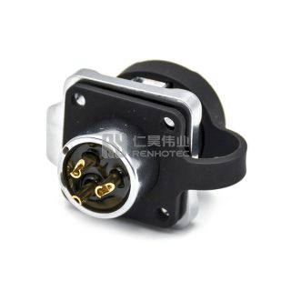 Alternative view of LP-12 Waterproof Circular Power Connector 3-Pin Female Socket Flange