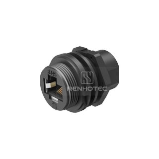 RHT-620-1005 Waterproof IP67 RJ45 8P8C Threaded Front Fastened Panel Mount Receptacle with Dual Port