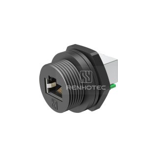 RHT-620-1006 Waterproof IP67 RJ45 8P8C Threaded Front Fastened Panel Mount Receptacle with Dual Port