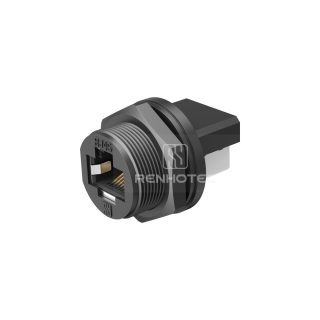 RHT-620-1008 Waterproof IP67 RJ45 8P8C Threaded Rear Fastened Panel Mount Receptacle with Dual Port