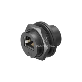 RHT-620-1018 Waterproof IP67 RJ45 8P8C Rear Fastened Bayonet Quick Lock Panel Mount Receptacle with Dual Port