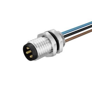 M8 Male Panel Mount Cable Assembly, Rear Fastened, Unshielded, Straight