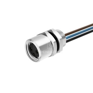 M8 Female Panel Mount Cable Assembly, Rear Fastened, Unshielded, Straight