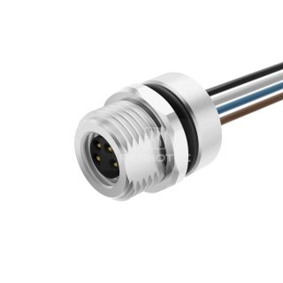 M8 Female Panel Mount Cable Assembly, Front Fastened, Unshielded, Straight, M12x1