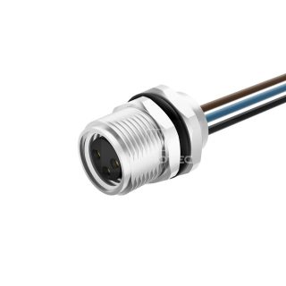 M8 Female Panel Mount Cable Assembly, Front Fastened, Unshielded, Straight, M10x0.75