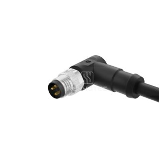 M8 Male Overolded Cable, Single-ended, Unshielded, Angled