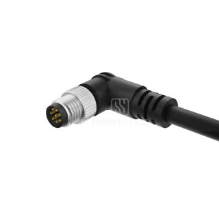 M8 Male Overolded Cable, Single-ended, Shielded, Angled
