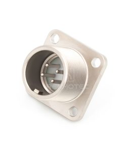Alternative view of 2PM series, size 14, 4-pin flange male connector with shielded straight back shell, sealed type, nickel-plated pins