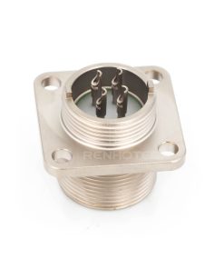 2PM series, size 18, 4-pin flange male connector, sealed type, nickel-plated pins, threaded back end