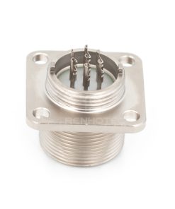 2PM series, size 18, 7-pin flange male connector, sealed type, nickel-plated pins, threaded back end
