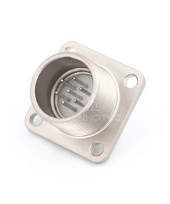 Alternative view of 2PM series, size 18, 7-pin flange male connector with non-shielded straight back shell, sealed type, nickel-plated pins