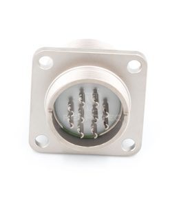 Alternative view of 2PM series, size 22, 10-pin flange male connector, sealed type, nickel-plated pins, threaded back end