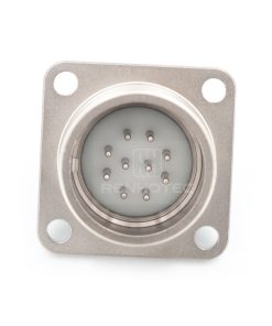 Alternative view of 2PM series, size 22, 10-pin flange male connector with non-shielded straight back shell, sealed type, nickel-plated pins