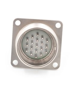 Alternative view of 2PM series, size 24, 19-pin flange male connector with non-shielded straight back shell, sealed type, nickel-plated pins