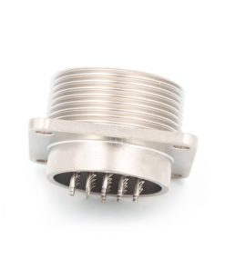 Alternative view of 2PM series, size 27, 19-pin flange male connector, sealed type, nickel-plated pins, threaded back end