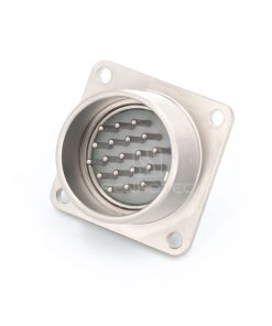 Alternative view of 2PM series, size 27, 19-pin flange male connector with shielded straight back shell, sealed type, nickel-plated pins