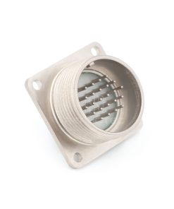Alternative view of 2PM series, size 27, 24-pin flange male connector with shielded straight back shell, sealed type, nickel-plated pins