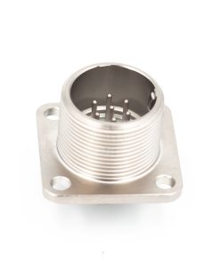 Alternative view of 2PM series, size 27, 7-pin flange male connector with shielded straight back shell, sealed type, nickel-plated pins