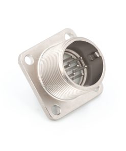 Alternative view of 2PM series, size 27, 7-pin flange male connector with non-shielded straight back shell, sealed type, nickel-plated pins