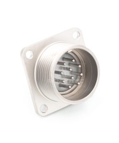 Alternative view of 2PM series, size 22, 10-pin flange male connector, sealed type, nickel-plated pins, non-threaded back end