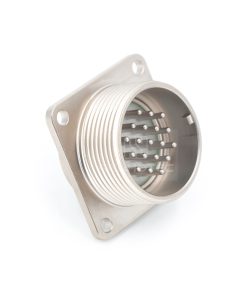 Alternative view of 2PM series, size 24, 19-pin flange male connector, sealed type, nickel-plated pins, non-threaded back end