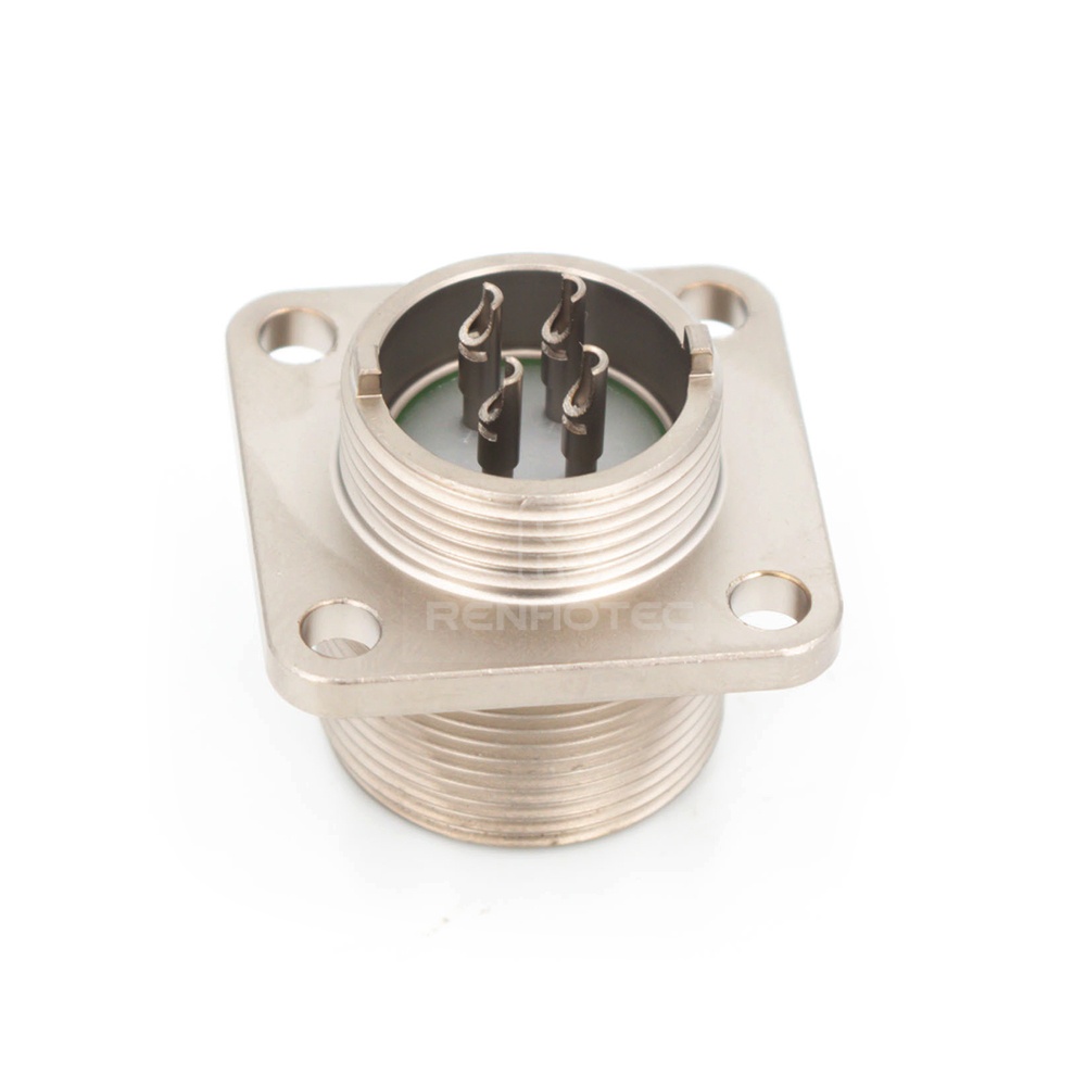 2РМГ14Б4Ш1Е2 2PM Russian Connector Shell Size 14 4 Pin Flange Male Socket, Sealed Type, Threaded Back End